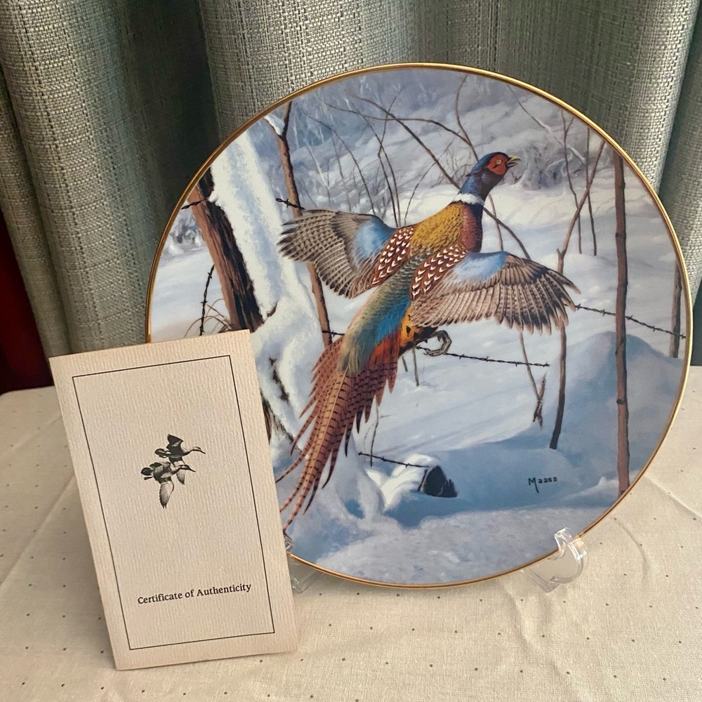 Vintage Collectors Plate Misty Morning Revisited-Pheasants David A. Maass